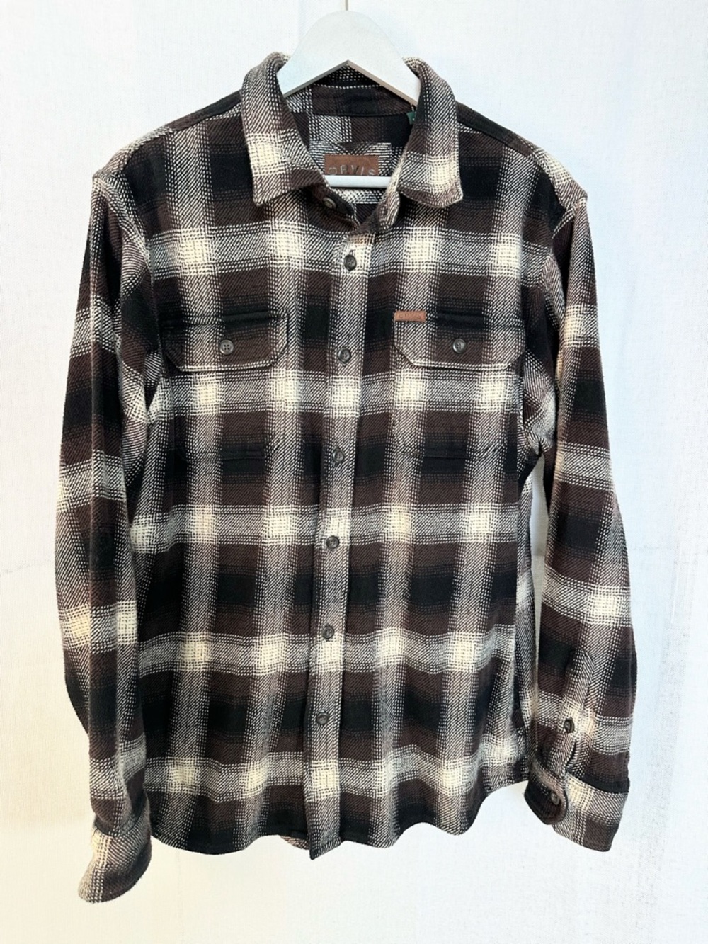 Orvis Brown Maroon and Cream Plaid Shacket size Large